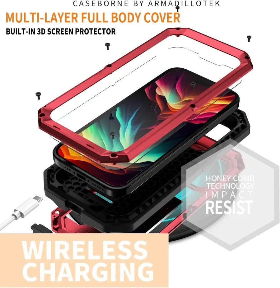 Heavy Duty Armor Rugged Metal Case For iPhone 16 Plus 16 Pro Max Screw Military Shockproof Cover with Screen Camera Protector Privacy Cover